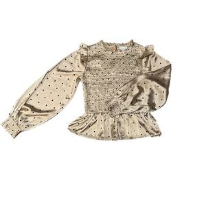 Topshop Taupe Polka Dot Blouse